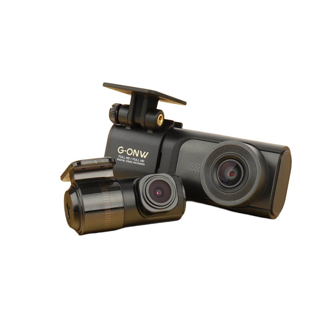 La dashcam Gnet G-ONW, avec l'unité principale et la caméra arrière côte à côte, met en valeur son aspect compact et élégant.