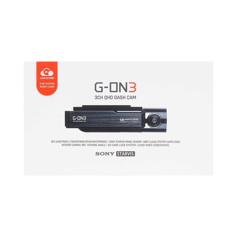 Gnet G-ON3 2CH Quad HD Dashcam - verpakking met productnaam en afbeelding van de dashcam.