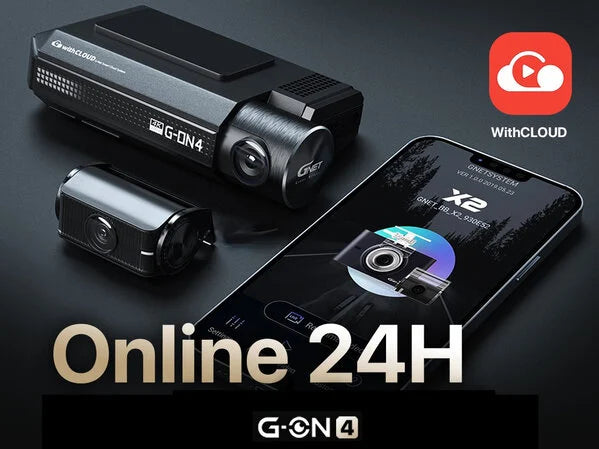 Gnet G-ON4 2CH Dashcam -  voor- en achtercamera met 4K en Full HD  resolutie,  bediend met de WithCloud app op een smartphone